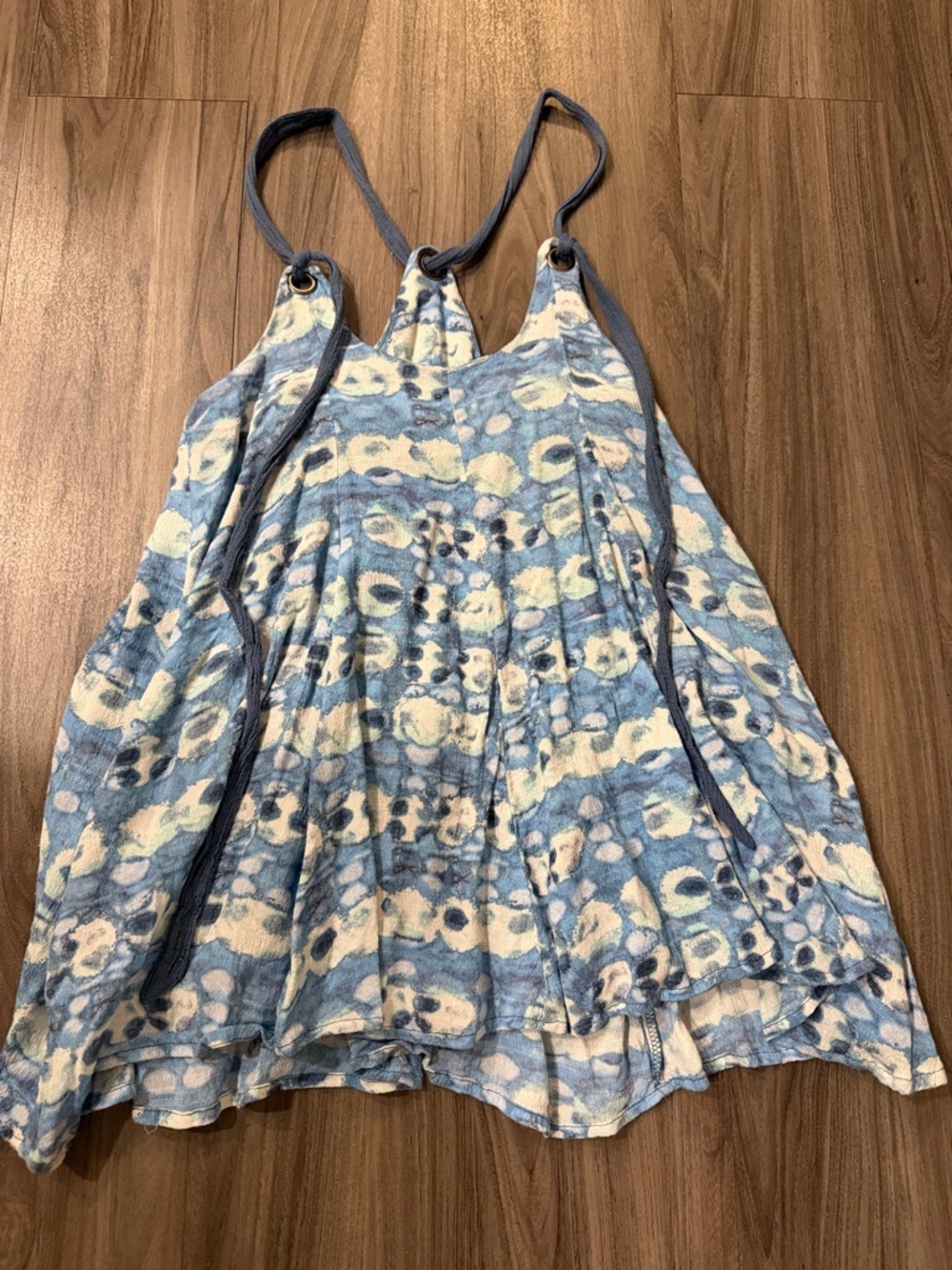 Free People Blue and Cream Printed Tie-Strap Camisole